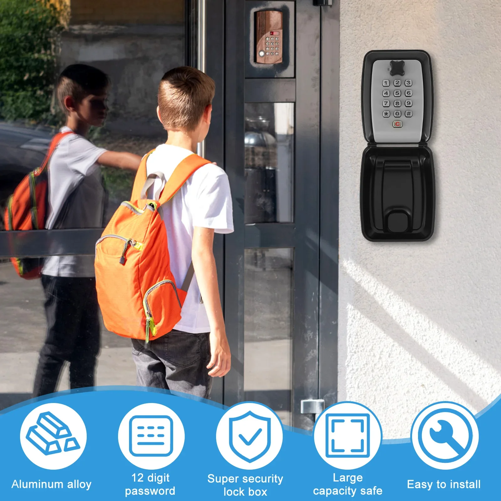 

12 Digit Combination Key Safe Box for Outside Wall Mounted Lock Key Organizer Resettable Storage Box for Indoor Outdoor Garage