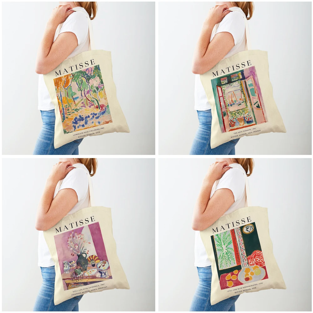 Vintage Matisse Vase Abstract Landscape Print Shopper Bag Both Sided Tote Handbag Casual Geometric Women Shopping Shoulder Bags