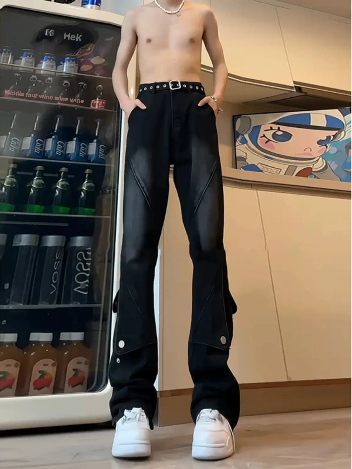 

Heavy Du Bla Spliced Long Straight Leg Men's Jeans Summer Faion Slim Fit Trousers Wear Resistant Cotton Polyester Blend