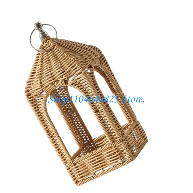 Lantern Lamp Shade, Natural Texture Decor Accent with Top Loop for Table Display or Covered Patio Use Indoors