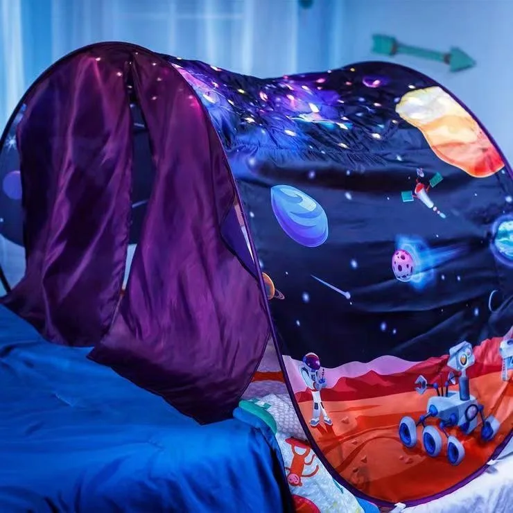 Funy Dream Tent with light for Kids Bed with Storage Pocket Foldable Kids Tent on Bed Mosquito Net Tent Gifts for toys