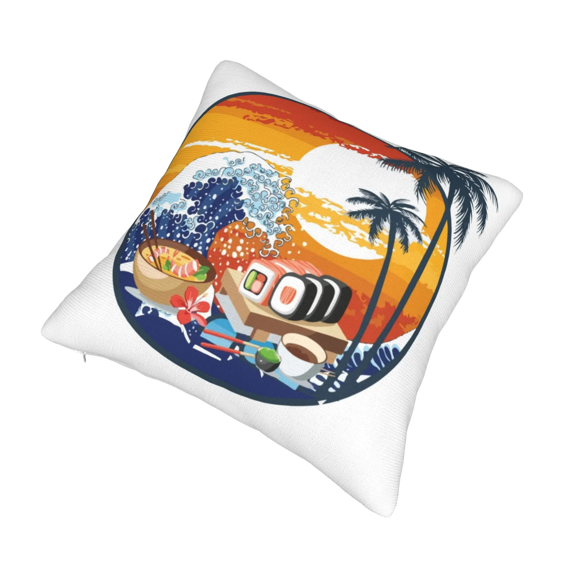 Modern Vintage Sushi And Sunshine Beach Food Cushion Cover Polyester Anime Cartoon Pillow Case Bedroom Decoration