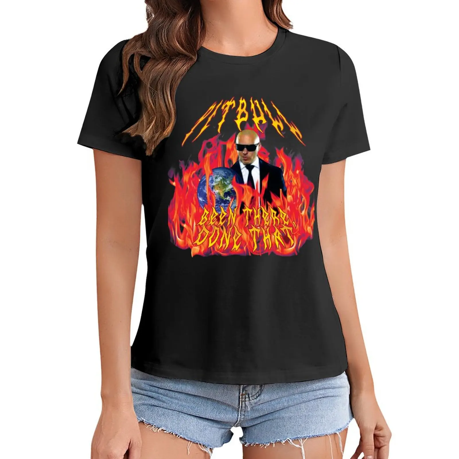 Pitbull in metallo pesante con fiamme t-shirt lady clothes animal prinfor Woman clothing