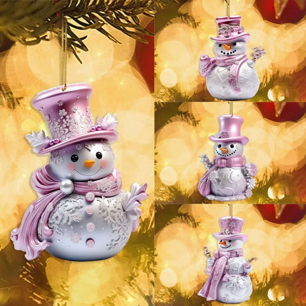 Christmas Tree Pink Decorations Flat 2D Acrylic Snowman Hanging Pendants Home 2025 Xmas 2026 New Year Eve Decoracions New In