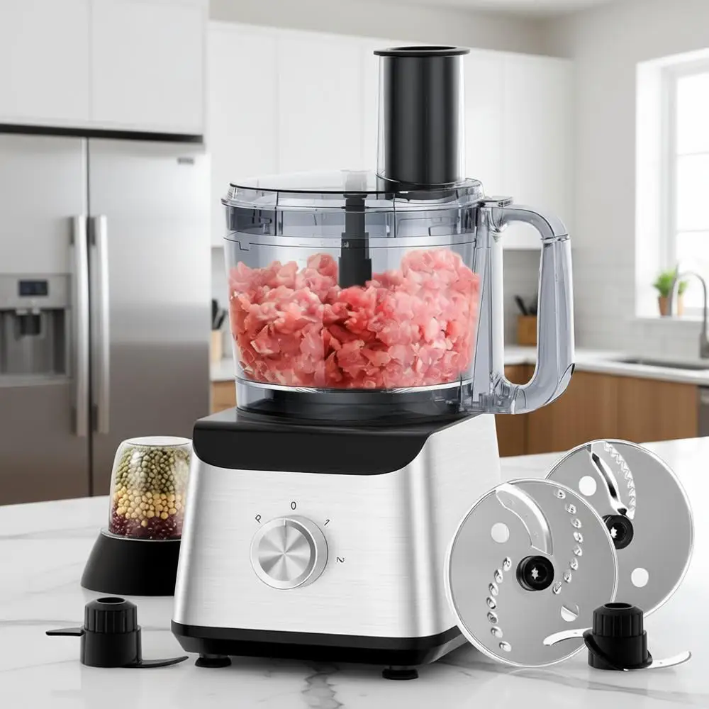 

10-Cup Electric Food Processor with Grinder, 600W Chopper, Dicer, Shredder, Dough Kneader, Cheese Grater, and Salsa Maker