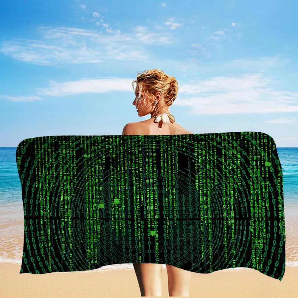 Binary Code The Matrix Program Chart Microfiber Blanket Quick Drying Beach Towels Oversized Printing Super Absorbent Pool