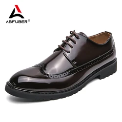 Original Luxury Derby Leather Men Shoes Brogue Lace up Round Toe Dress Busines Office Casual Wedding Party Leather Shoes For Man