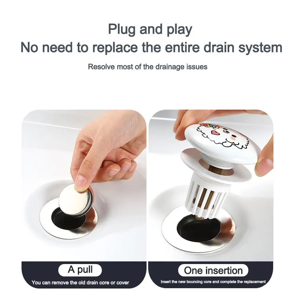 Cute Puppy Pattern Rebound Drain Plug Pop-up Design Anti-clogging Function Anti-clogging Hair Catcher