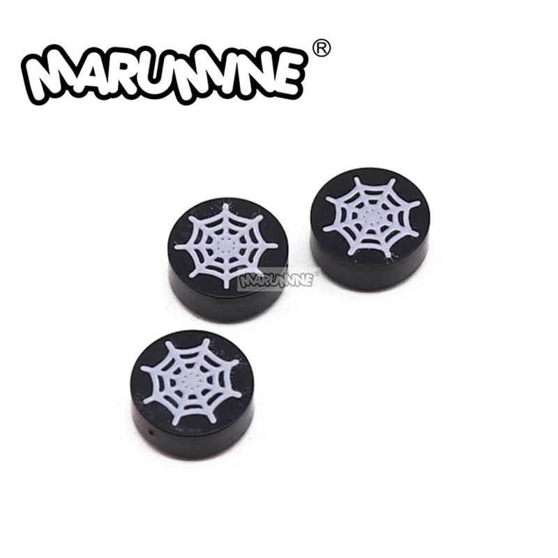 MARUMINE MOC 98138 Halloween Series Printed Tile Round 30PCS 1x1 Black Spider Web Building Blocks Creative Accessories DIY Parts