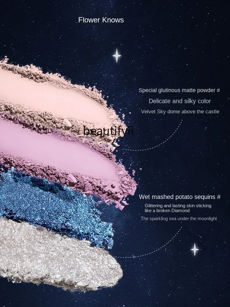 zq Flowers Know Moonlight Mermaid Five-Color Eye Shadow Delicate Matte Shimmer Color Changing