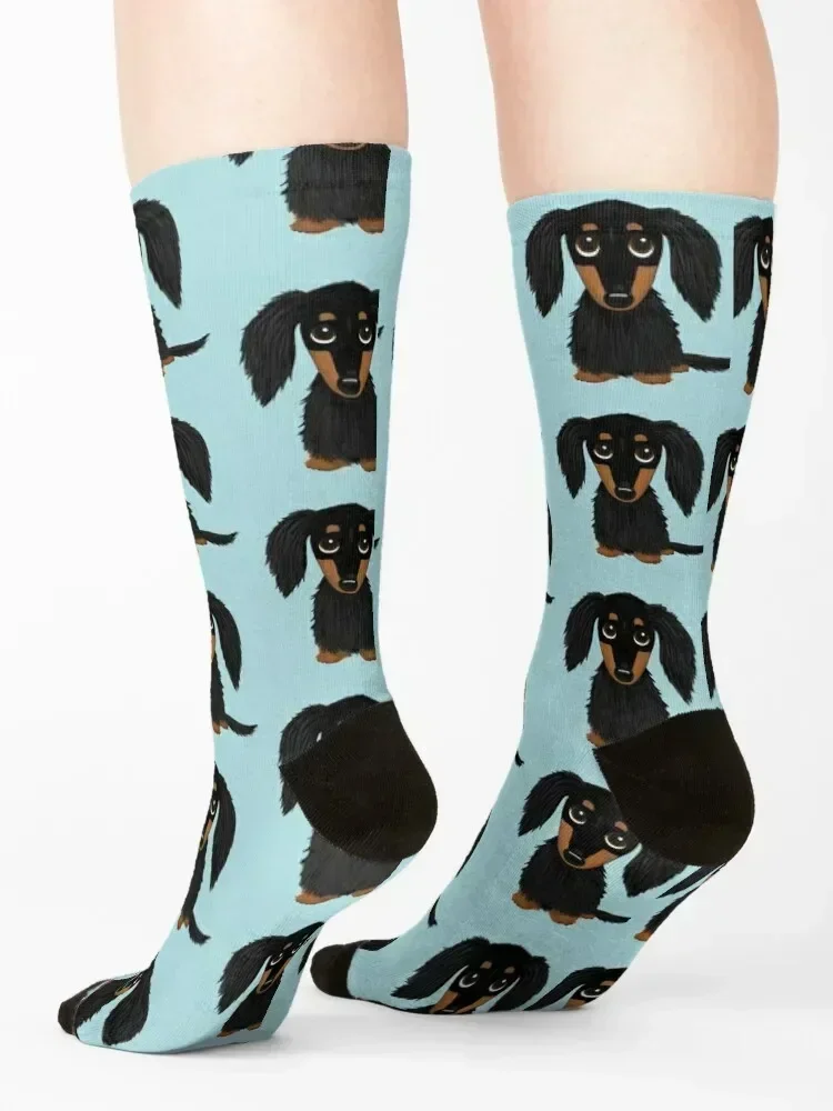 Black and Tan Long Haired Dachshund Socks anti slip football cycling valentine gift ideas compression Socks For Men Women's