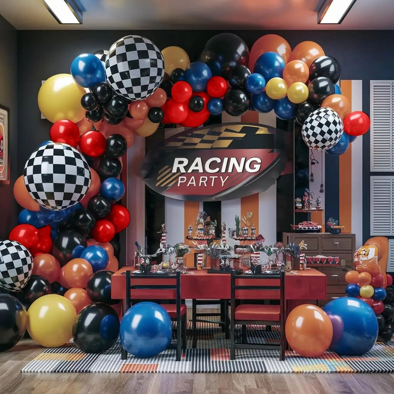 121 قطعة بالونات من رقائق العلم المتقلب باللون الأسود والأزرق والبرتقالي مجموعة إكليل القوس لعيد الميلاد والاحتفالات والزفاف والذكرى السنوية #5