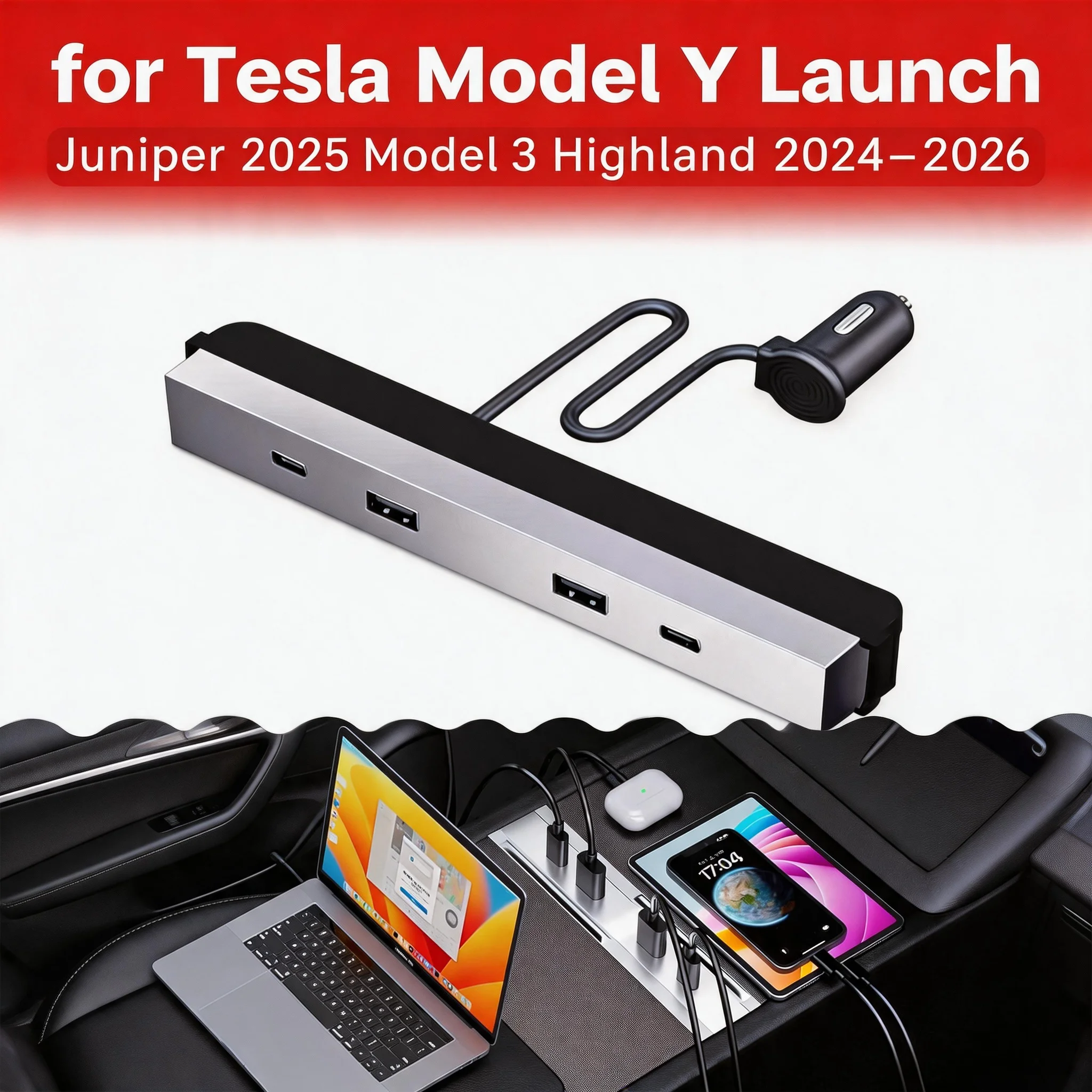 

PD Fast Charging Hub For Tesla Model YL Y Launch Juniper 65W Type-C USB HUB Charging Model 3 Highland Expansion Dock