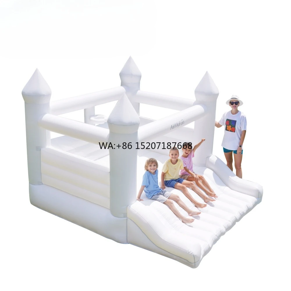 야외 결혼식 및 파티용 대형 에어바운스, 슬라이드 포함 화이트 풍선 놀이터 (290x270x225cm, 3인용)