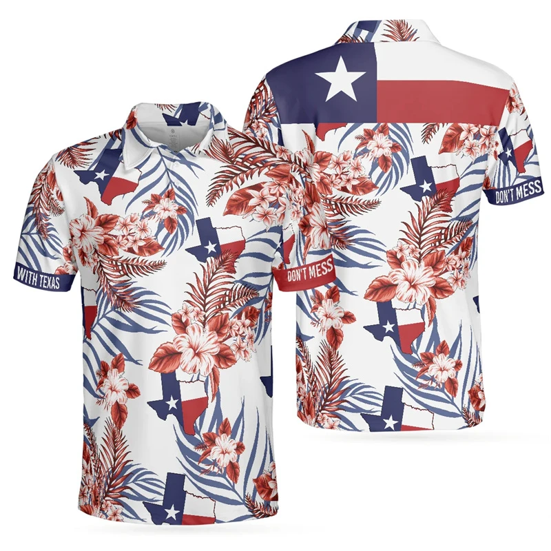 Golf Polo Shirt For Men 3d Printed Pattern Sports Breathable Casual Short Sleeves T-shirt Flower Stars Lapel Button Tee Shirts