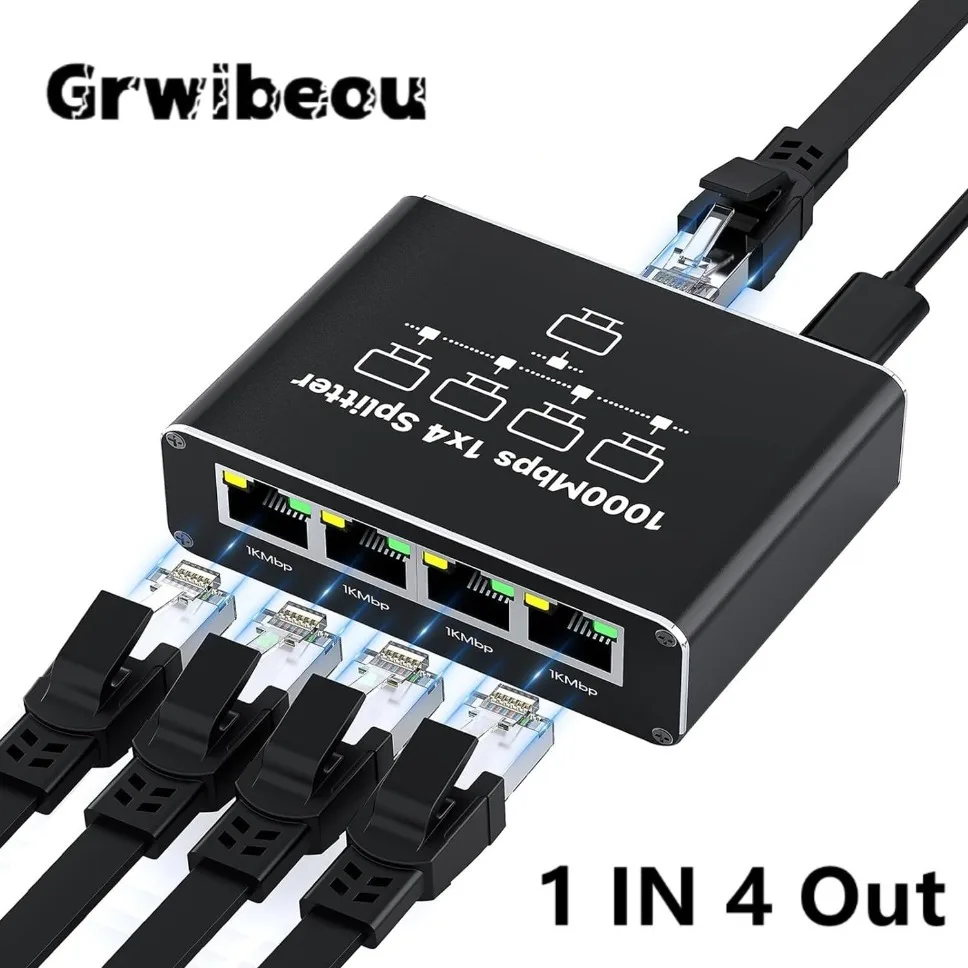 Gigabit Ethernet Switch Rj45 Splitter 1to4 LAN Gigabit Adattatore di estensione 1000Mbps Connettore di rete per PC Laptop TV Box Router