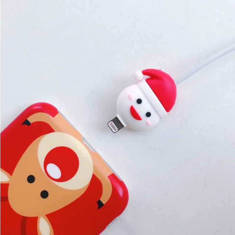 1pcs Random Data Cable Silicone Protective Cover Anti-breakage Cartoon Christmas Gift Flat Fruit Cable Charging Head Universal