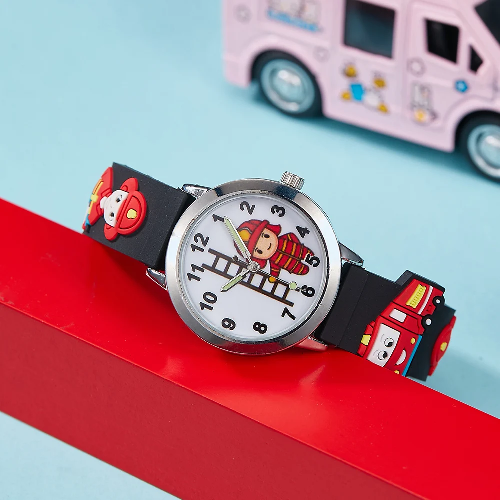 New Children's Watch Fashion Colorful Cartoon Fire Truck Student Children's Watch Quartz Watch Birthday Gift Electronic Watch