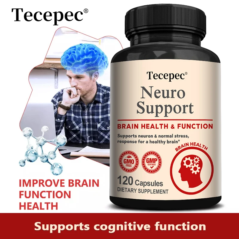 Cápsulas de Apoyo Cerebral y Nervioso, Complejo Multinutritivo para el Bienestar del Sistema Cognitivo y Nervioso, Antioxidante, 30/60/120 Unidades