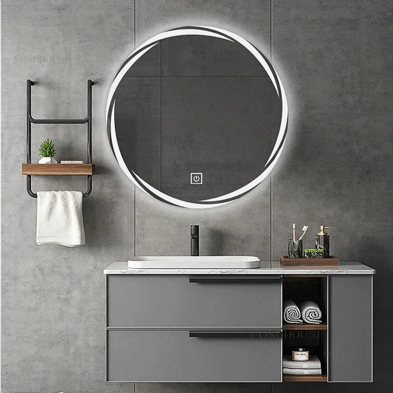 

Intelligent Bathroom Mirror Home Bathroom Mirrors Minimalist Light Luxury Wall Hanging Makeup Mirror with LED Light for Hotel