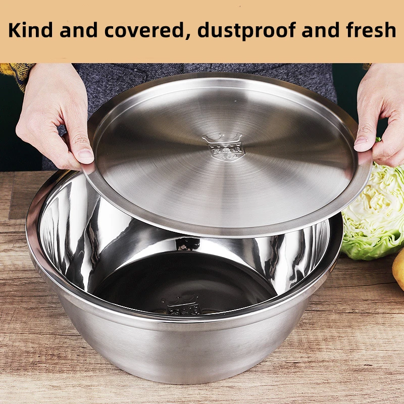 304 Stainless Steel Mixing Bowl Non-slip Nesting Mixing Bowl Set with Lid Mixing Bowl for Salad Cooking