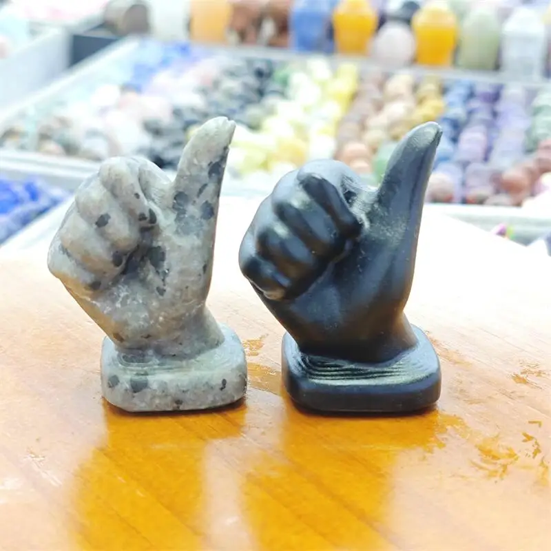 Natural Black Obsidian Finger Gesture Carving Witchcraft Ornaments Home Decoration Accessories Room Decor Gift 1pcs