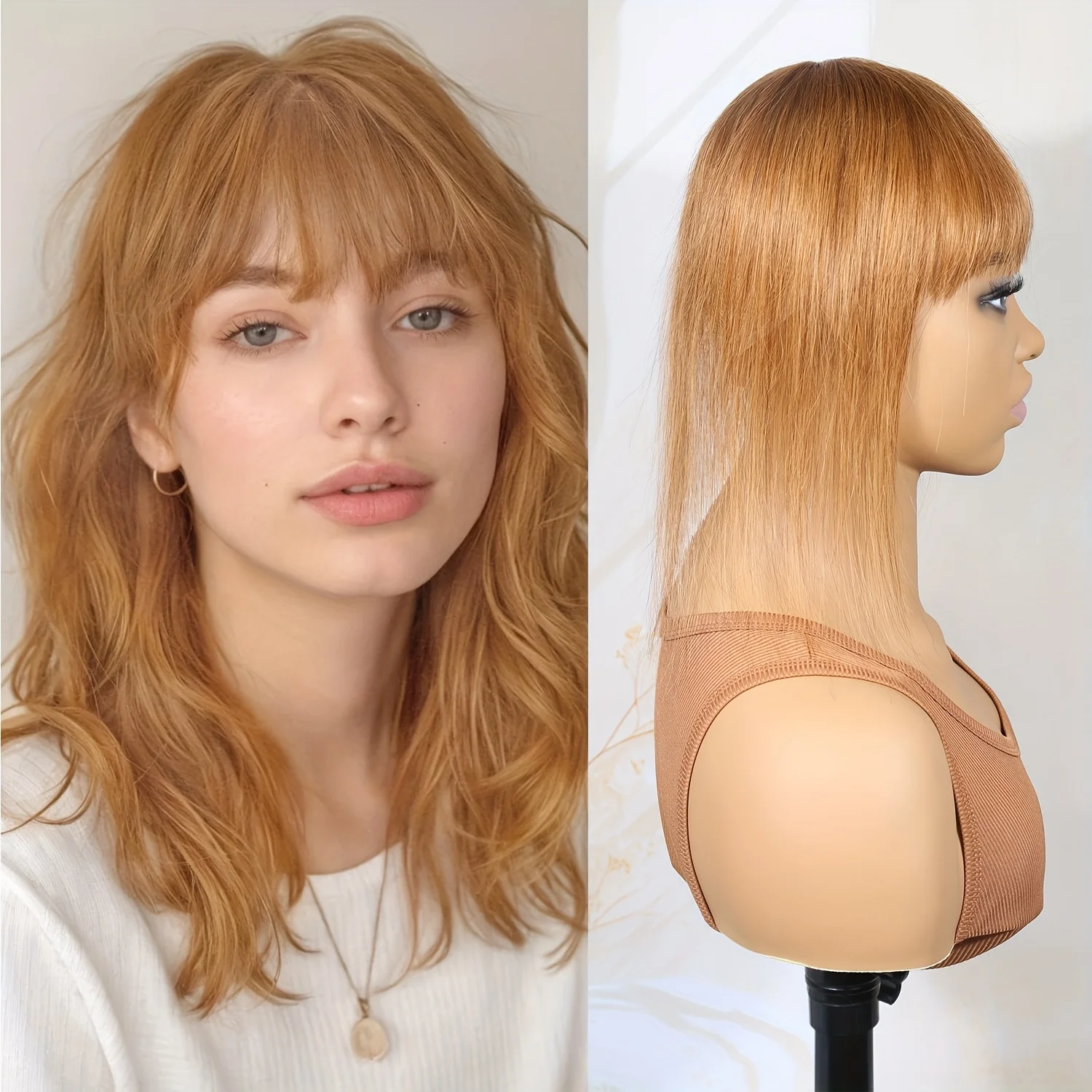 #30 Color Topper Hair Clip with Bangs for Women Clip in Hair Extensions,Straight Human Hair Top Hair Wig Piece for Thinning Hair