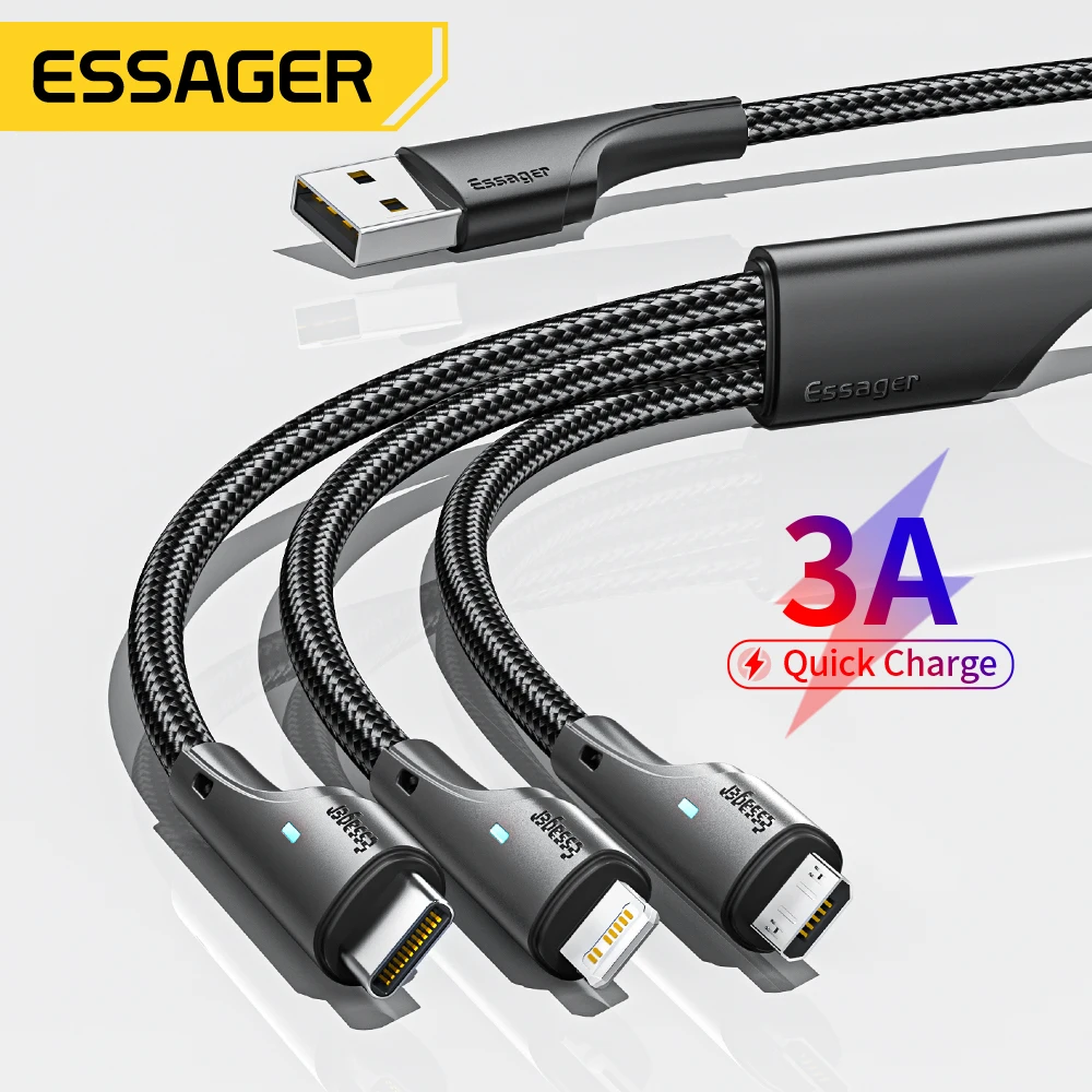 Essager 3 in 1 USB Type C Cable Micro USB Wire Charger For iPhone 14 13 12 X Pro Max Samsung Xiaomi PCPO Mobile Phone Data Cord