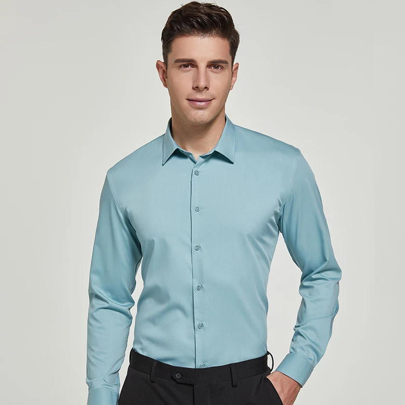 BROWON-Camisas informales de negocios para hombre, Camisas de manga larga de Color sólido, ropa de trabajo a la moda, primavera y otoño, 2024