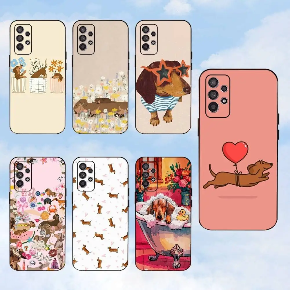 

Cartoon Pink Dachshund Dog Phone Case For Samsung S25,S24,S23,S22,S21,S20,S10,Ultra,Plus,Lite,FE,Soft Silicone Black Cover