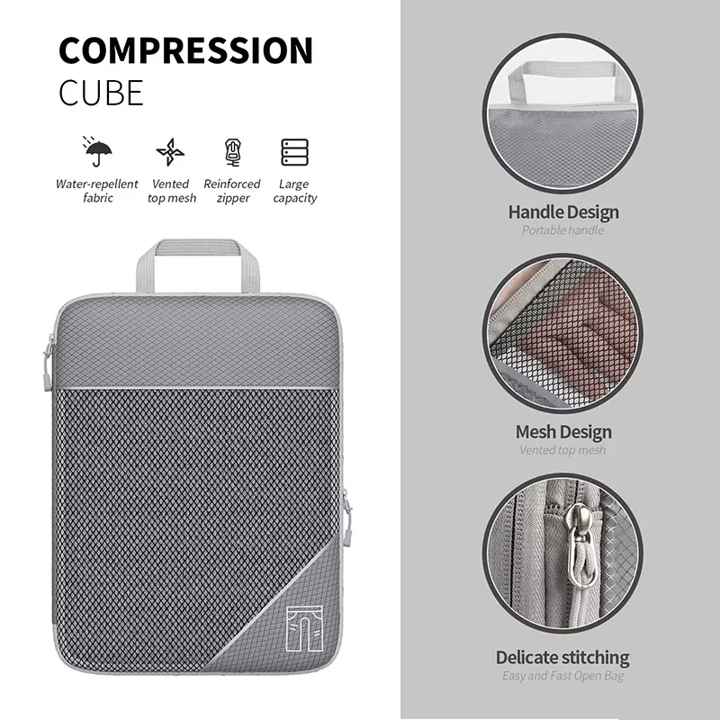 5-teiliges Reise-Kompressions-Packwürfel-Set mit Schuhtasche, Netz-Organizer für Gepäck, Tragbare Leichtgewicht-Koffertasche – Detail 4