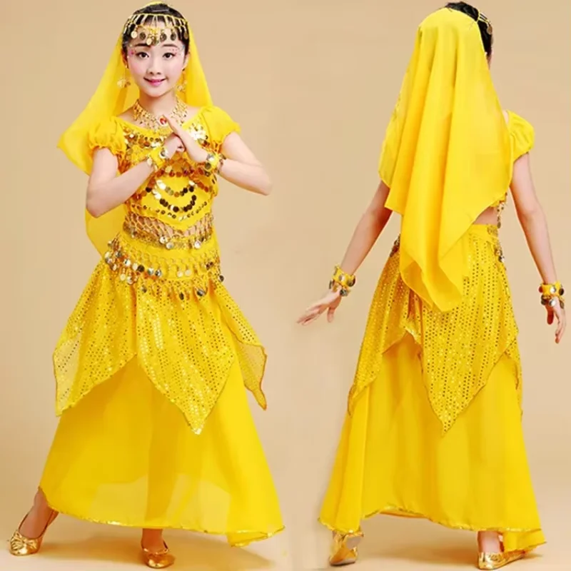

5pcs Girl Belly Dance Costumes for Girls Stage Dance Clothing Performance Kid Dancing Suit Kids Bollywood Belly Clothes Set