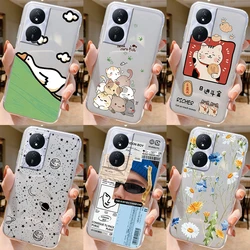Phone Case For Honor X7b 4G 5G Case Silicone Flowers Cute Cat Bumper Coque For HonorX7B X 7B Cover Protective Soft Clear Shell