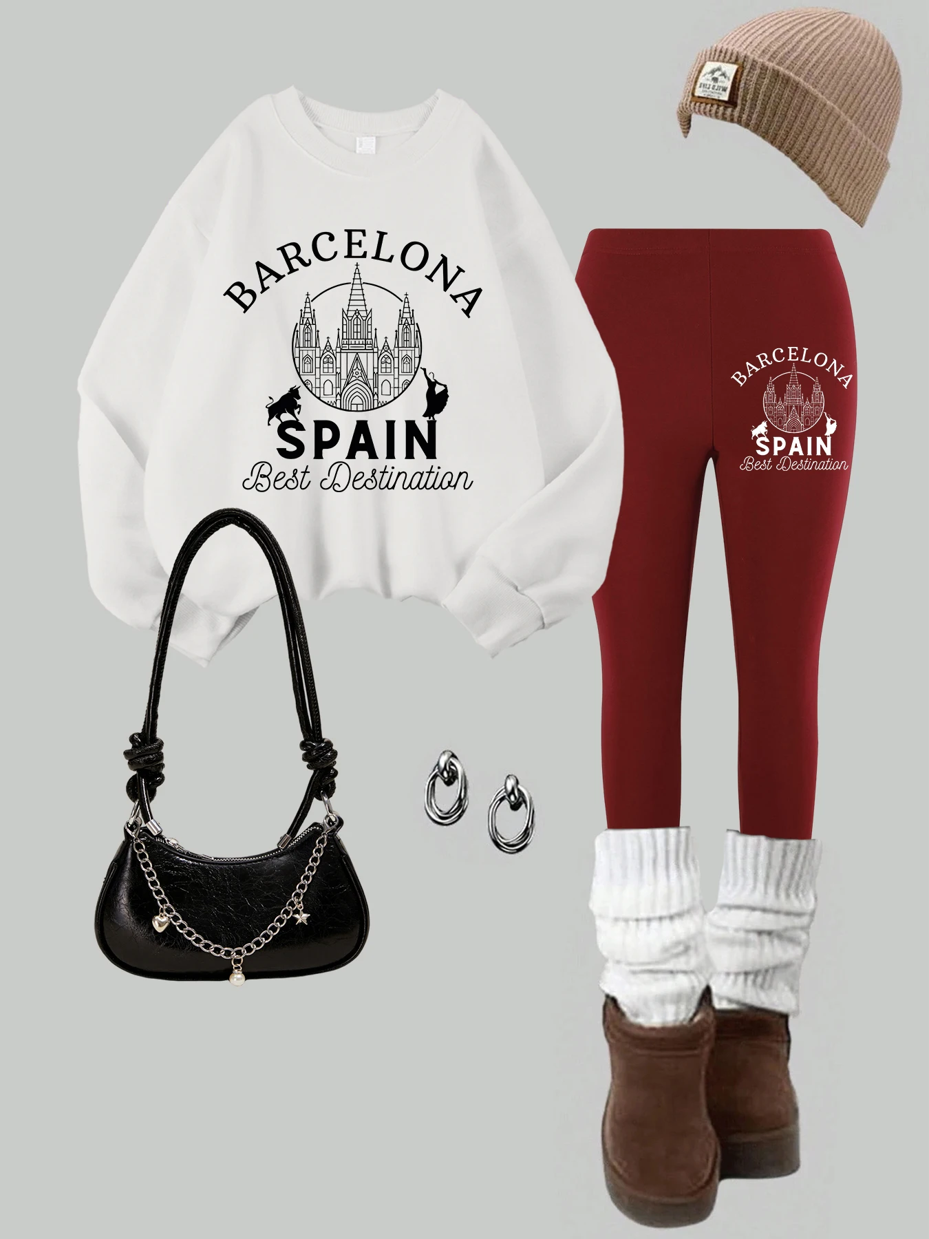 

2 Piece Womens Madrid Alcala Sliding Door Prints Sweatshirt Leggings Set Fashion Thermal Warm Hoodie Pants Autumn Woman Clothes