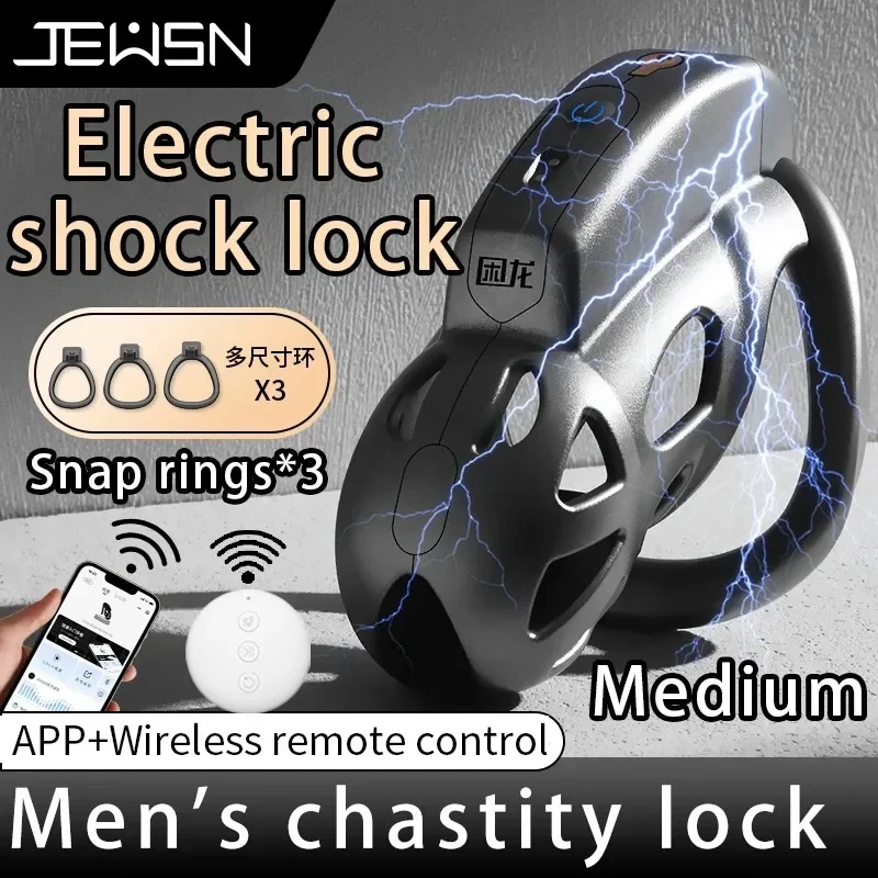 JEUSN Electric Shock Remote Control Chastity Lock with Penis Cage 3 Adjustable Rings Abstinence Training Adult Sex Toy 10 Modes view 5