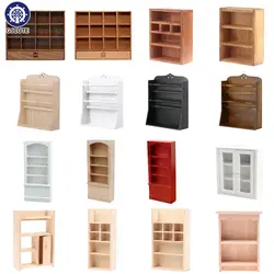 1Pcs Dollhouse Miniature Bookcase Storage Rack Mini Wood Cherry Display Shelf Cabinet Cupboard Doll House Furniture Model Toys