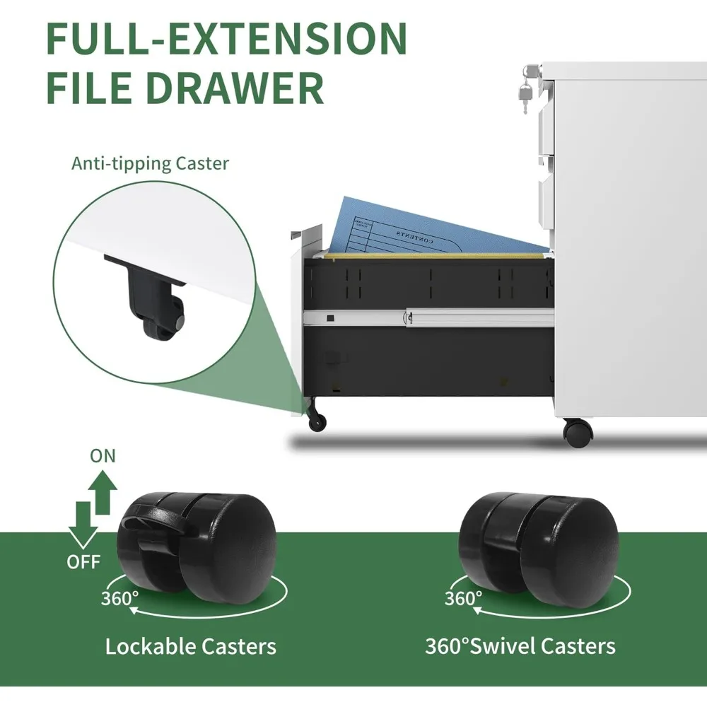 3 Lades Mobiele Archiefkast, Onder Bureau Metalen Archiefkast Met Slot En Wielen, Rollende Archiefkast Voor Home Office Legal/Laat