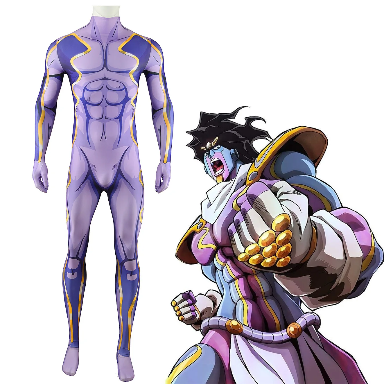 

JoJo's Bizarre Adventure Star Platinum Jumpsuit Cosplay Bodysuits Halloween Costume Masquerade Party Outfits for Adult Kids