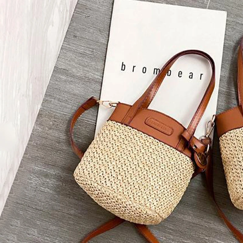 Fashionable Straw Woven Bag Casual Women S Crossbody Bag Portable Bucket Bag