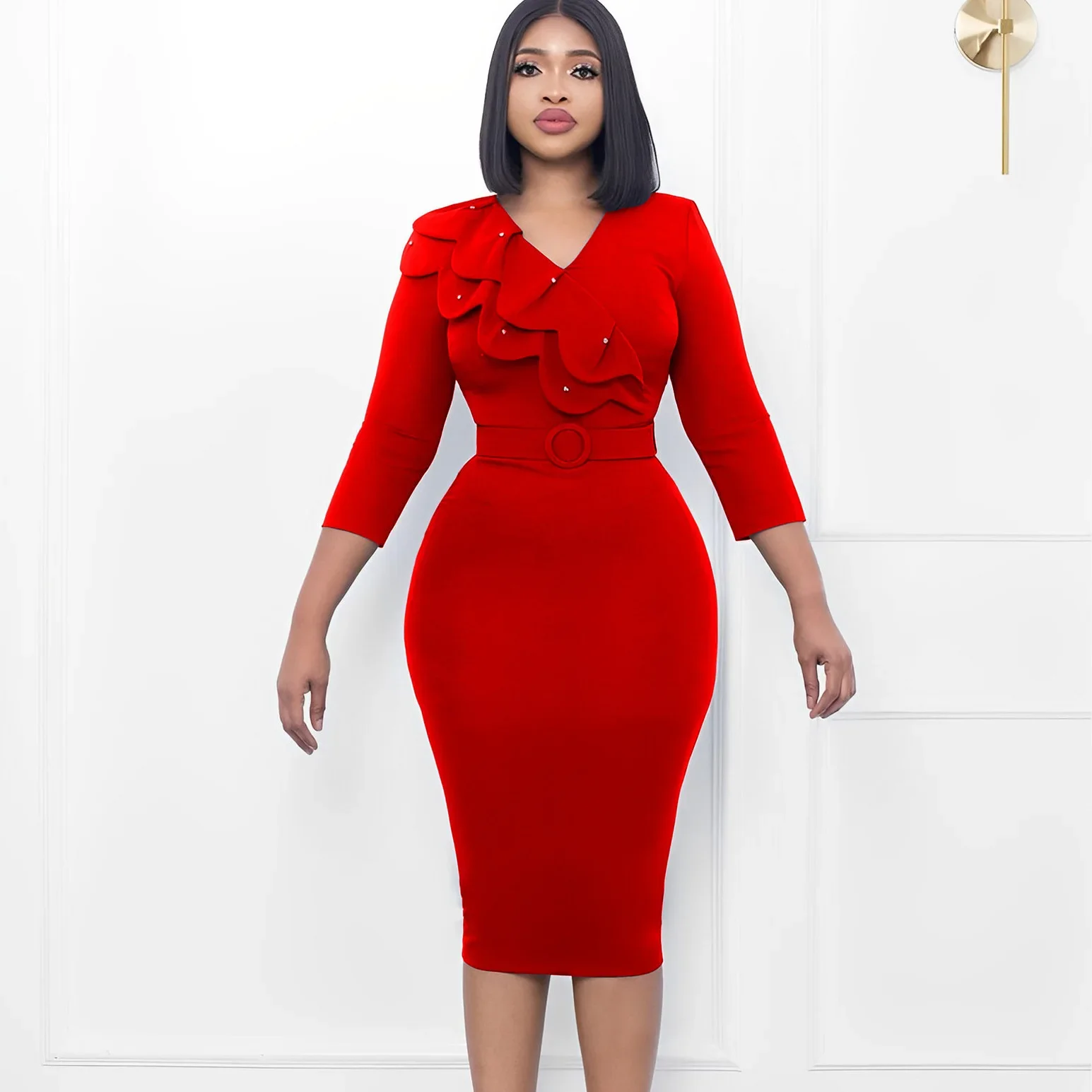 

2025 Long Sleeve Polyester African Dresses for Women Spring African Women Long Sleeve Solid Color Dress African Clothes Women