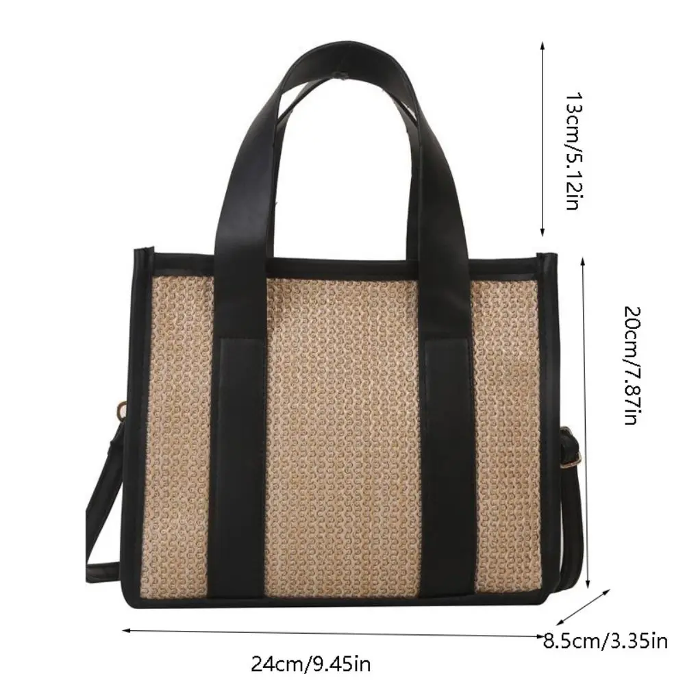 Large Capacity Knitted Handheld Straw Woven Tote Bag Simple Single Shoulder Bag Fashion Crossbody Pouch Travel Beach Handbag