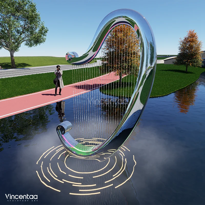 Vincentaa Can Be Customized High Quality Harp Sculpture Stainless Steel Lighting Art Sculpture