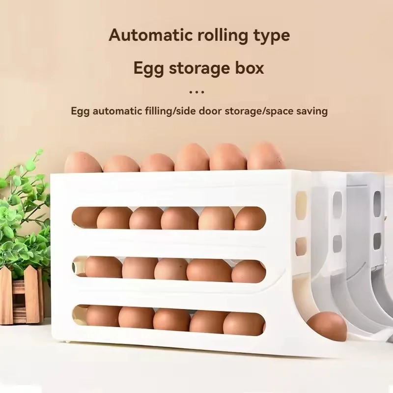 Large Capacity Automatic Egg Roller Slide Organizer Household Egg Organiser Kitchen Dedicated Four Tier Egg Roller Rack