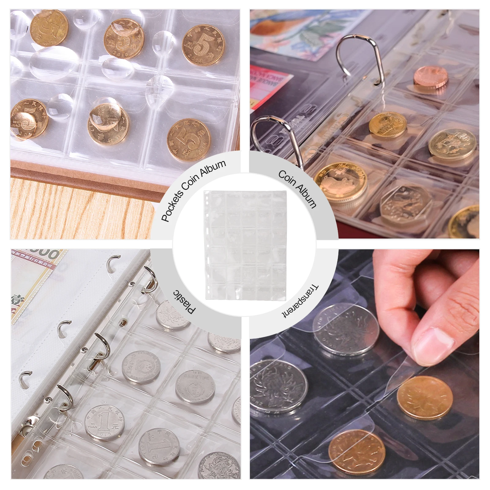 5 Pcs Commemorative Coin Storage Book Pockets Album Holder Collecting Transparent Money Bag Banknotes Protector