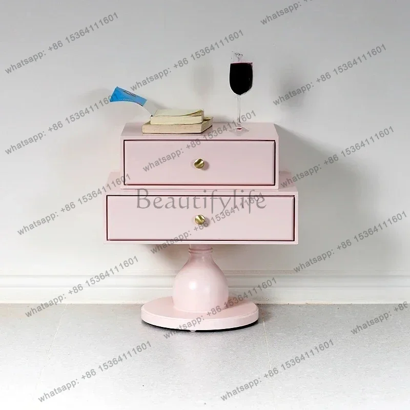 LX Rotating solid wood bedside table light luxury creative design simple modern cream style fashion high senseSSS