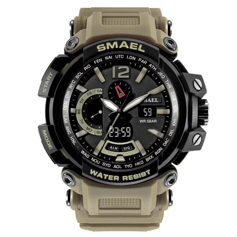 Men Watches Top Luxury Quartz Watch LED Dual Display Analog Digital Auto Date 50M Waterproof Male Military Sport Watches