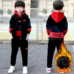 2024 autumn winter Boys tracksuit Toddler Teenager Clothes velvet jacket + zipper hoodie + Pant Children Kids 8 9 10 11 12 year