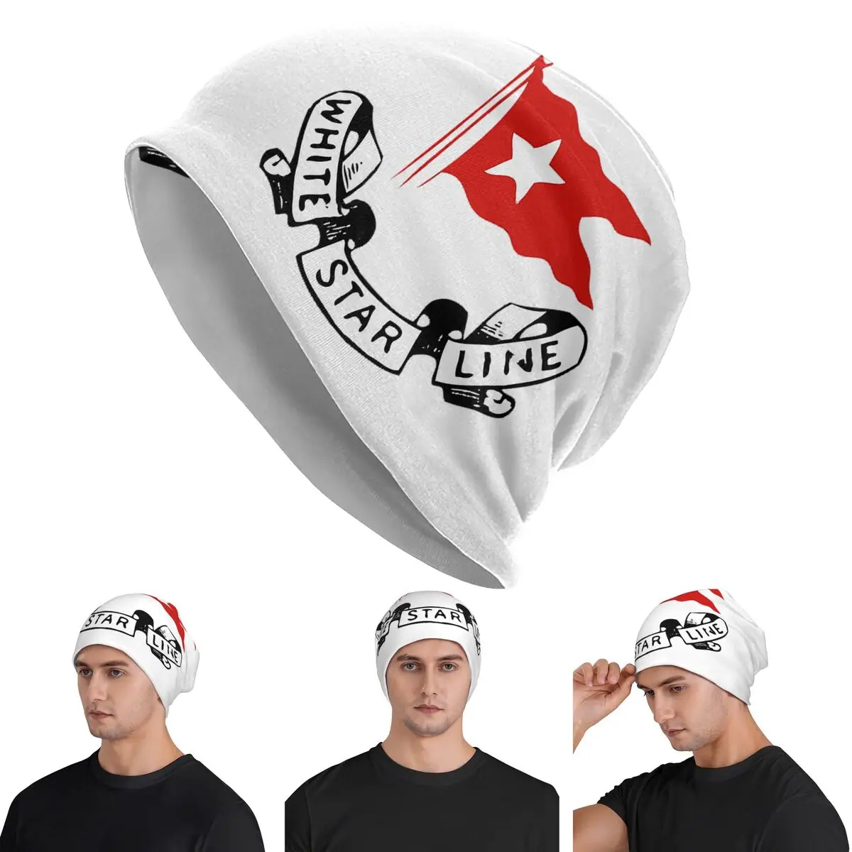 

Titanic White Star Line - Red Flag With Star Logo Skullies Beanies Hats Warm Autumn Winter Outdoor Cap Knitted Bonnet Caps Adult