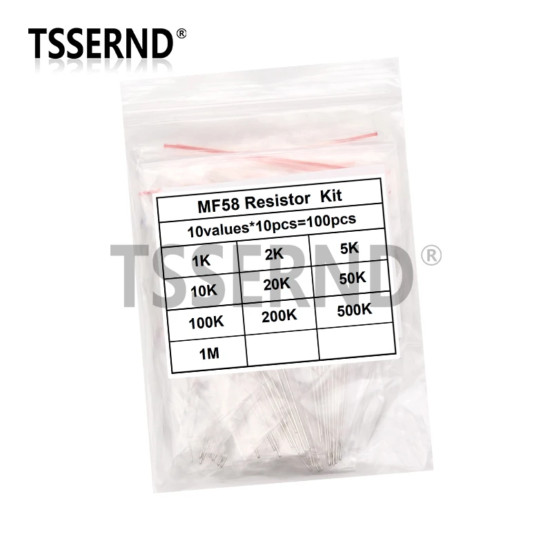 

100pcs=10valuesX10pcs NTC Thermistor Resistor Kit NTC-MF58 1K 2K 5K 10K 20K 50K 100K 200K 500K 1M 5% 3950B MF58