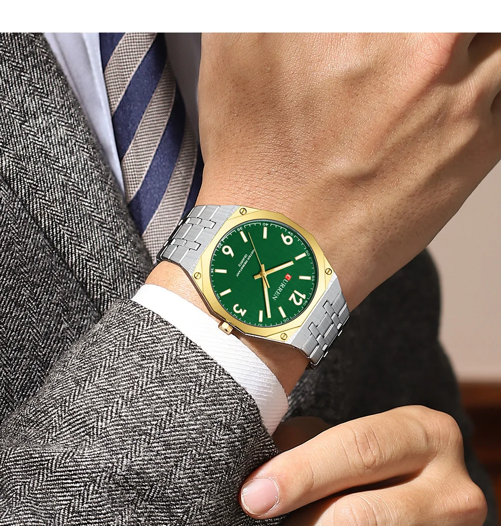 CURREN Herren Luxus-Armbanduhr mit achteckigem Gehäuse, leuchtend, Business-Quarzuhr mit Edelstahlarmband, Reloj Masculino – Detail 16
